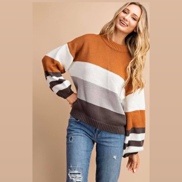 LAST CHANCE New Earth Tone Stripe Boutique Sweater - Picture 3 of 3